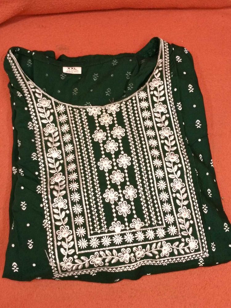 GentlyUsed DarkGreen Embroidered Kurti+Dupatta XXL