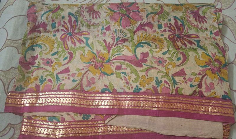 Flower Print Tusser Silk Saree