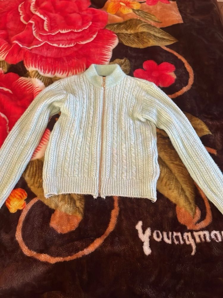 Mint Cable Knit Zip Cardigan