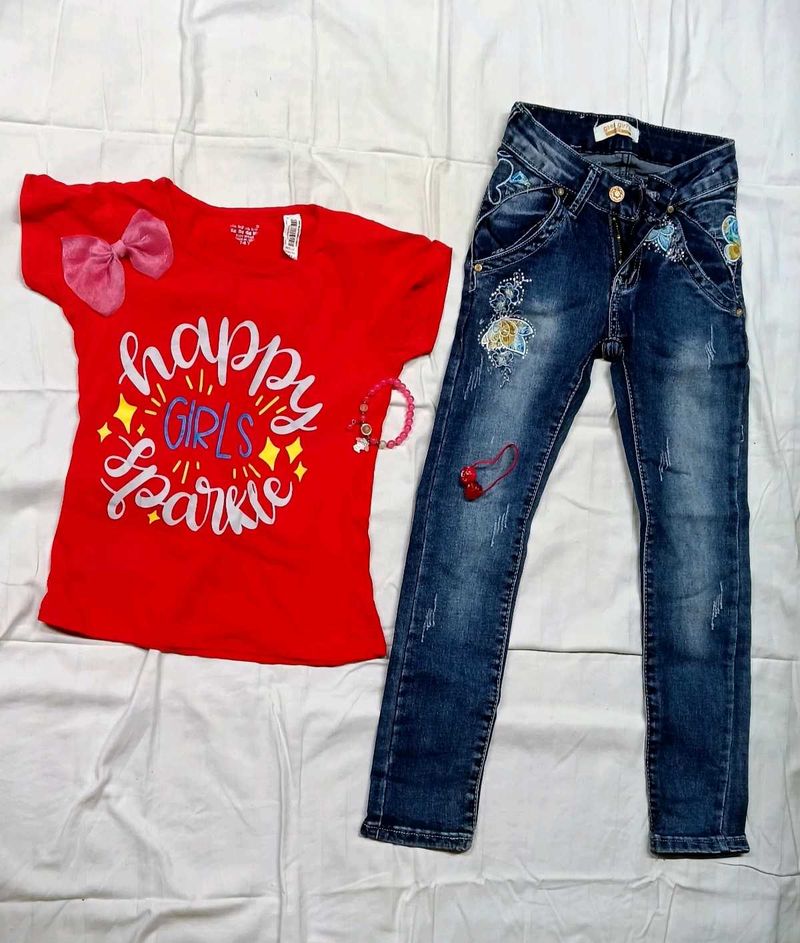 Girls' Outfit Set - T-Shirt &amp; Jeans