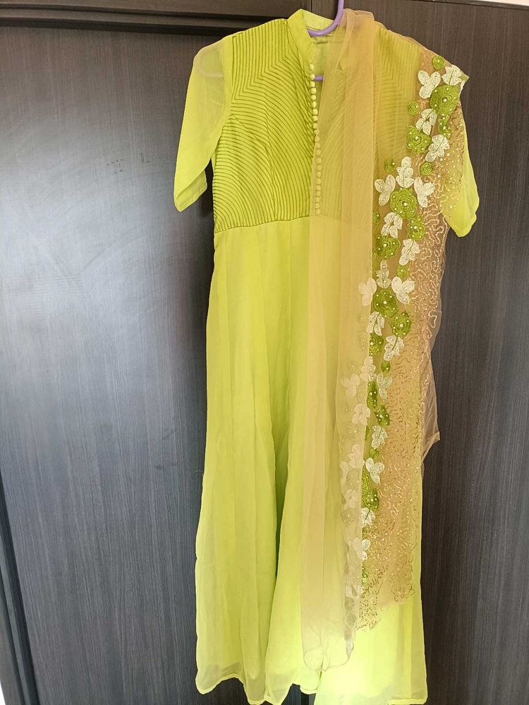 Elegant Lime Green Anarkali Kurta Set