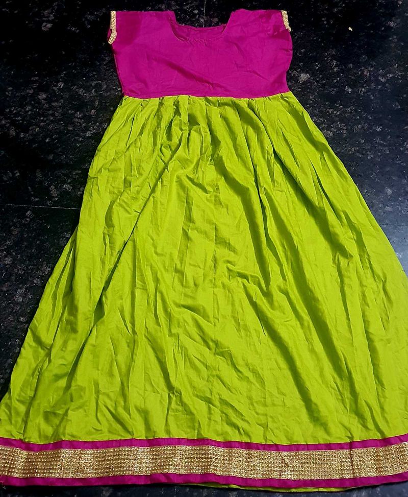 Beautiful Parrot Green And Pink Full Gown