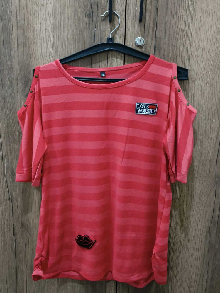 Striped Cold Shoulder Tee