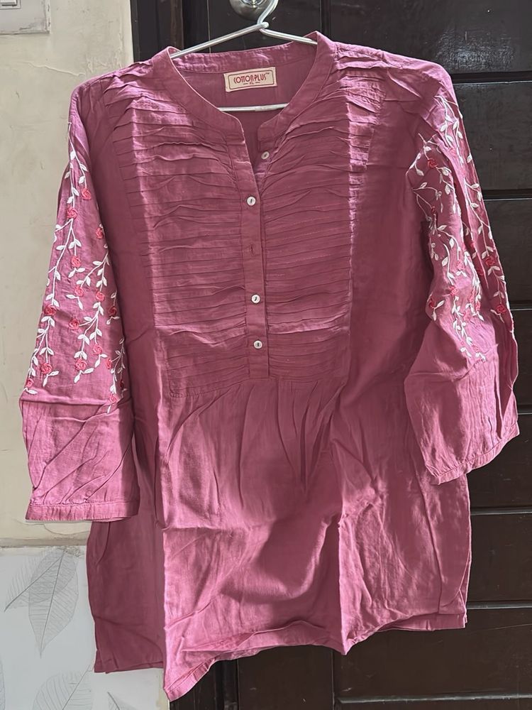 Embroidered Pink Tunic Top