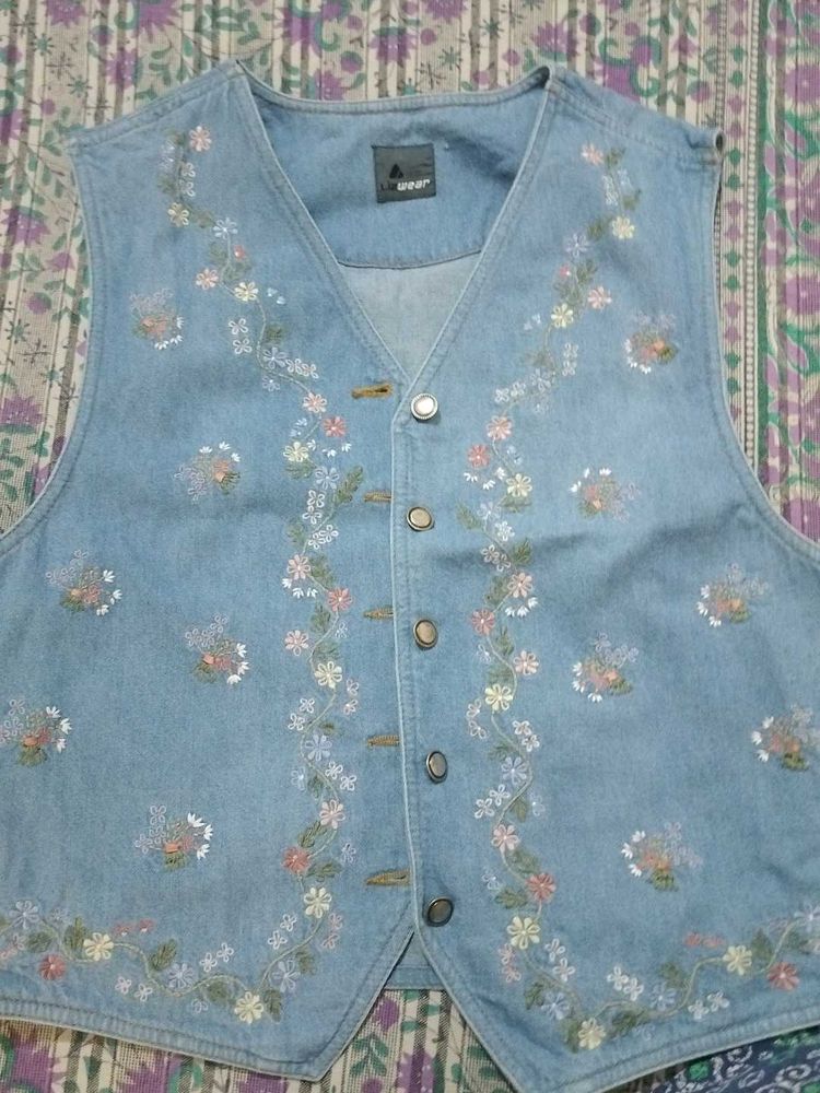 Floral Denim Vest