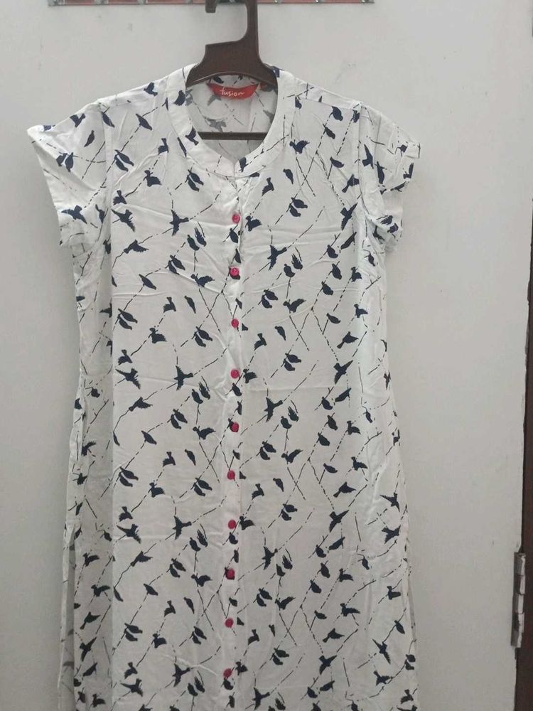 Bird Print White Dress