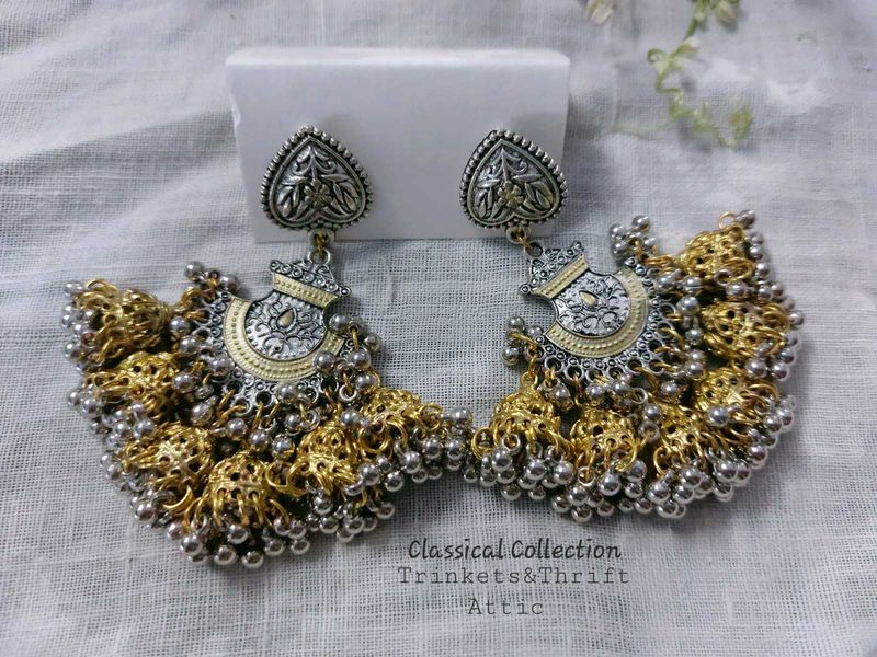 Dual tone Silver-Gold ghungroo Jhumka Stud
