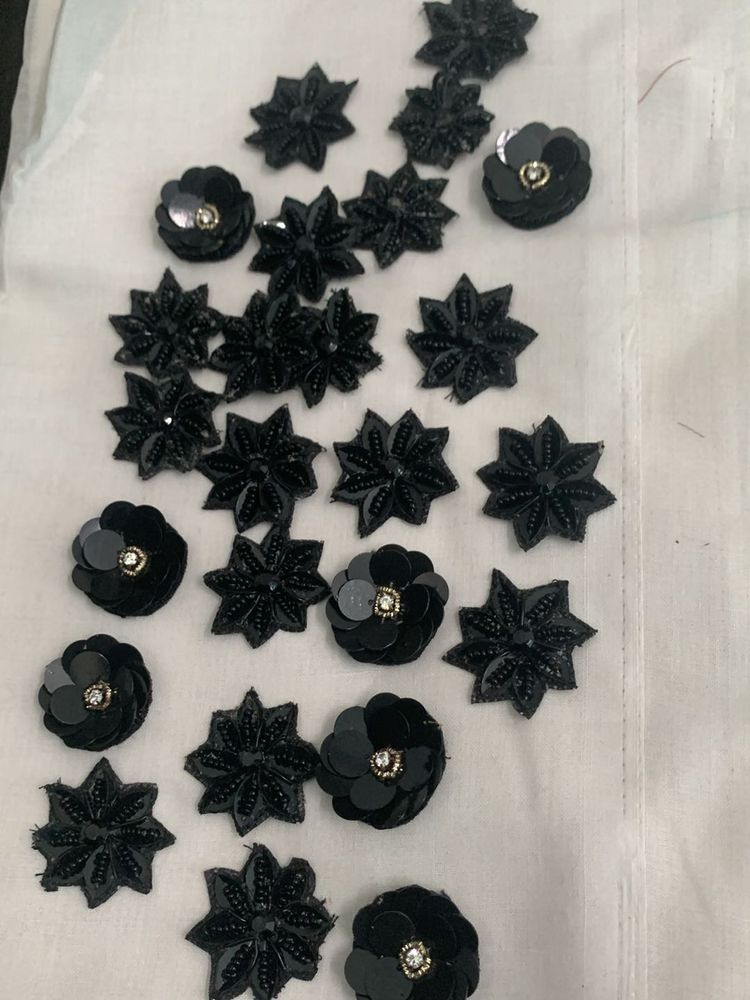 Set Of 25 Black Floral Applique Embellishments
