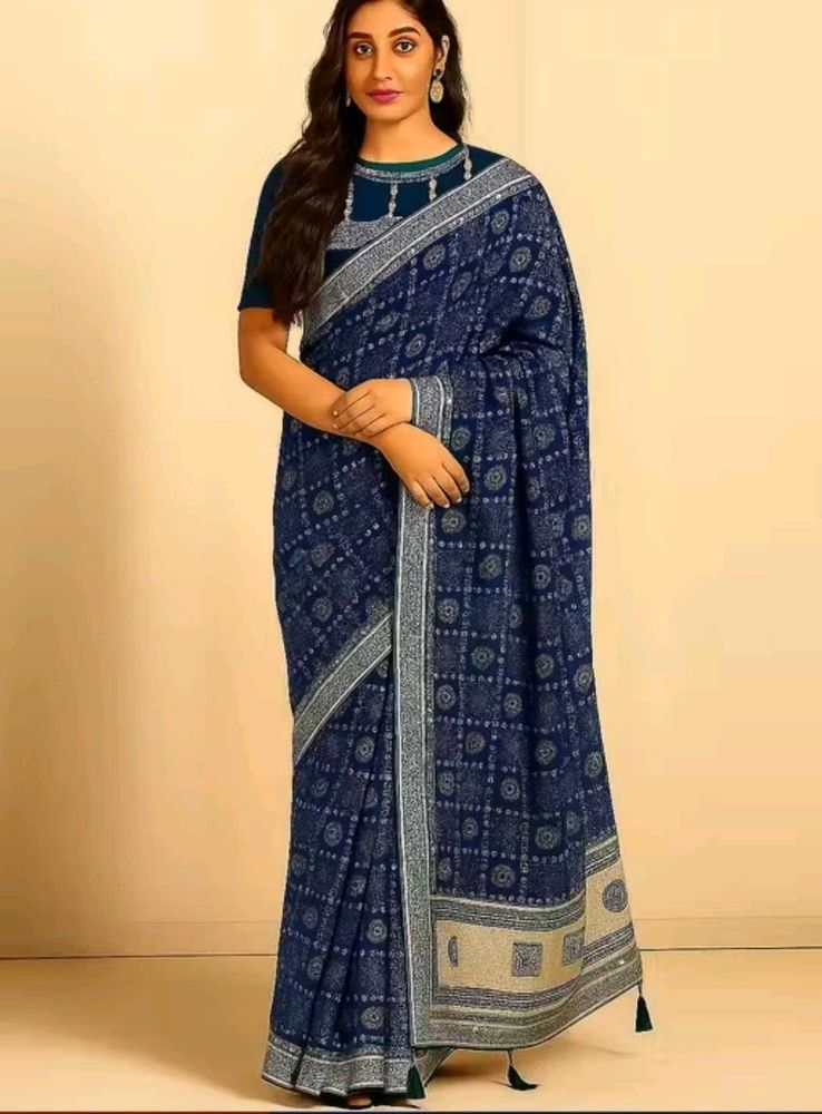 Elegant Blue Bandhani Saree
