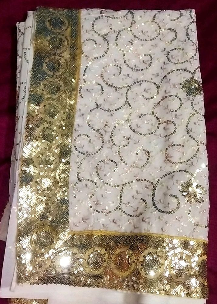 Over All Body Work White Fancy Saree