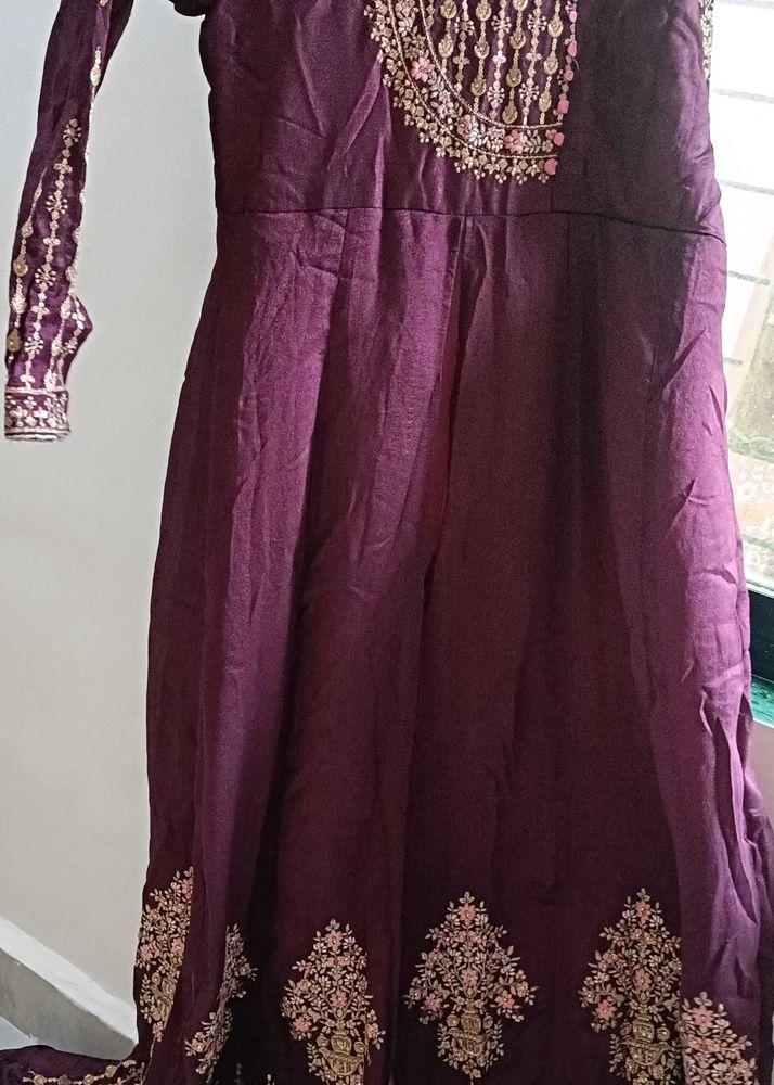 Burgundy Embroidered Anarkali Dress
