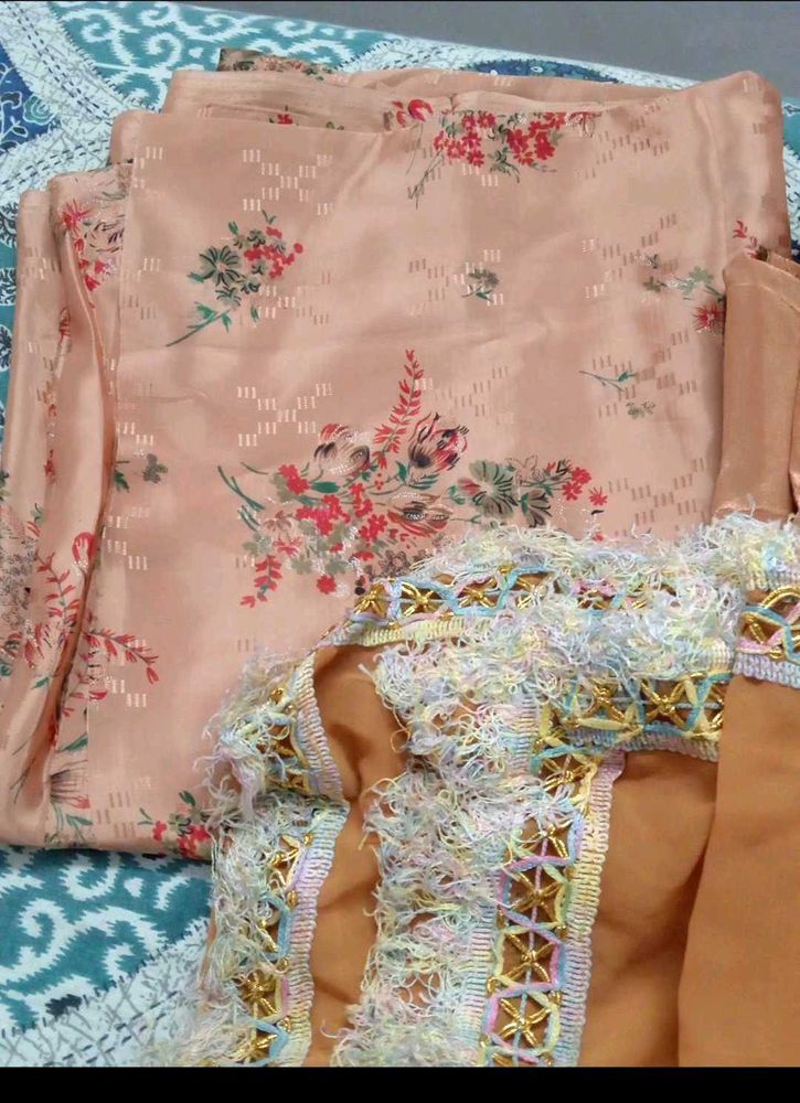 Peach Floral Dress Material