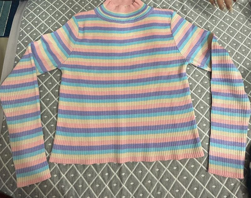 Striped Pastel Turtleneck Top