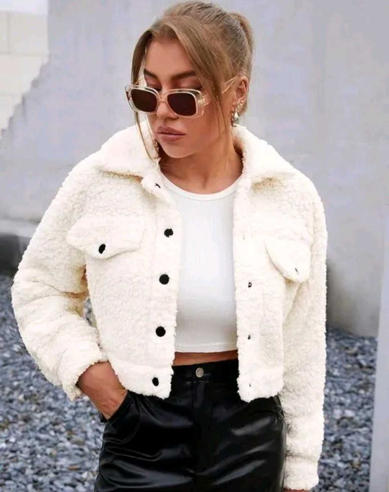 Cream Teddy Cropped Jacket