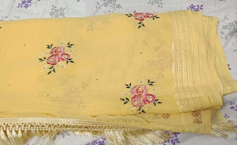 Elegant Yellow Embroidered Dupatta
