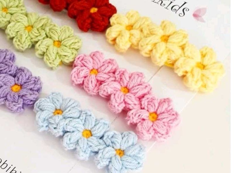 Crochet Flower Hair Clips Set Of 2