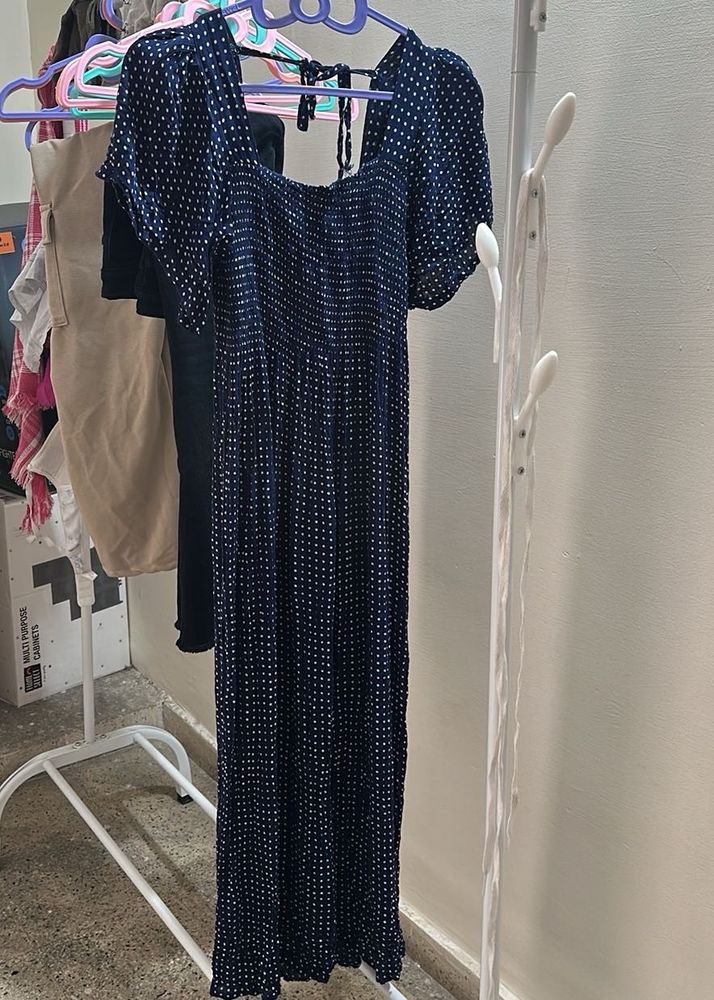 Navy Polka Dot Maxi Dress