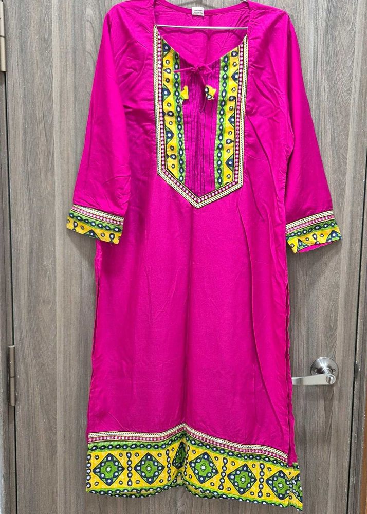 Pink Kurti with Mirror Work