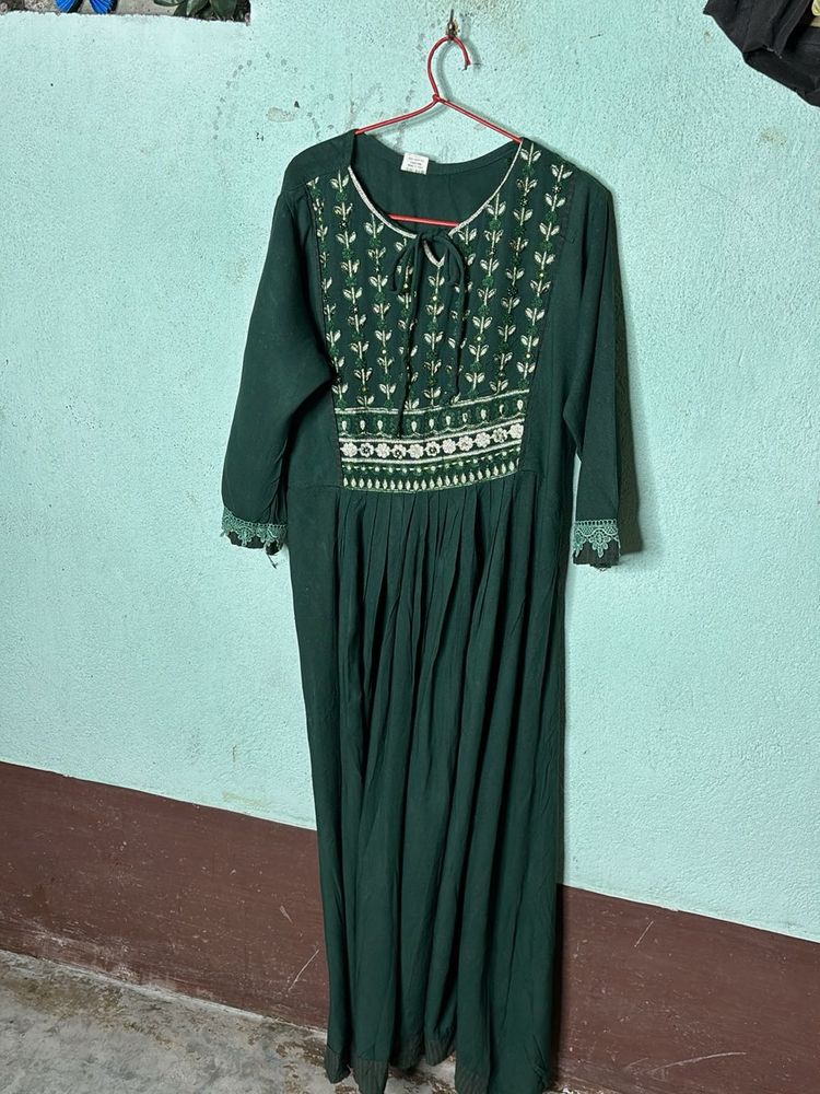 Embroidered Green Maxi Dress