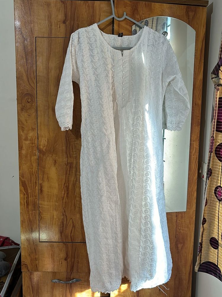 New White Embroidered Kurti