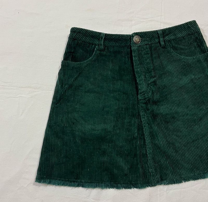 Green Wide Wale Corduroy Mini Skirt