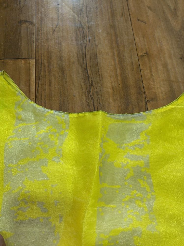 Yellow Organza Boat Neck Kurti