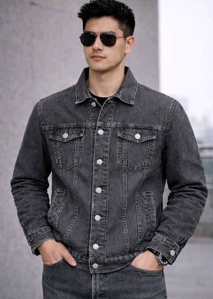 Gray Denim Jacket - Stylish &amp; Versatile,M Size