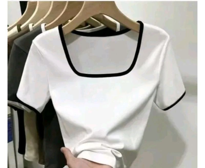 New Black Square Neck White Lycra