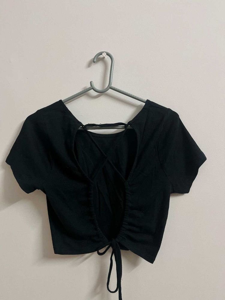 Black Tie-Back Crop Top