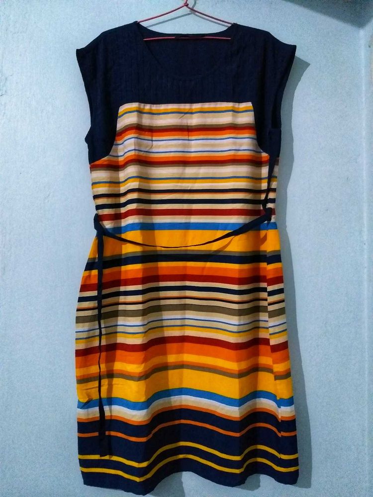 Striped Knee Length Dress, Perfect For Brunch
