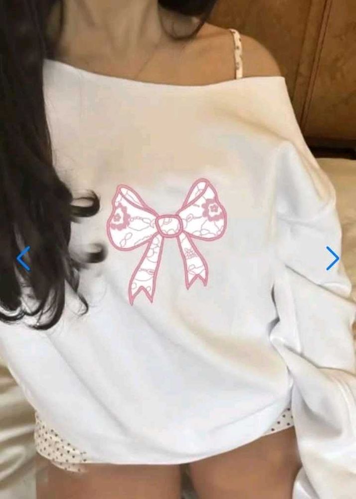 Bow Graphic Off-Shoulder Sweatshirt