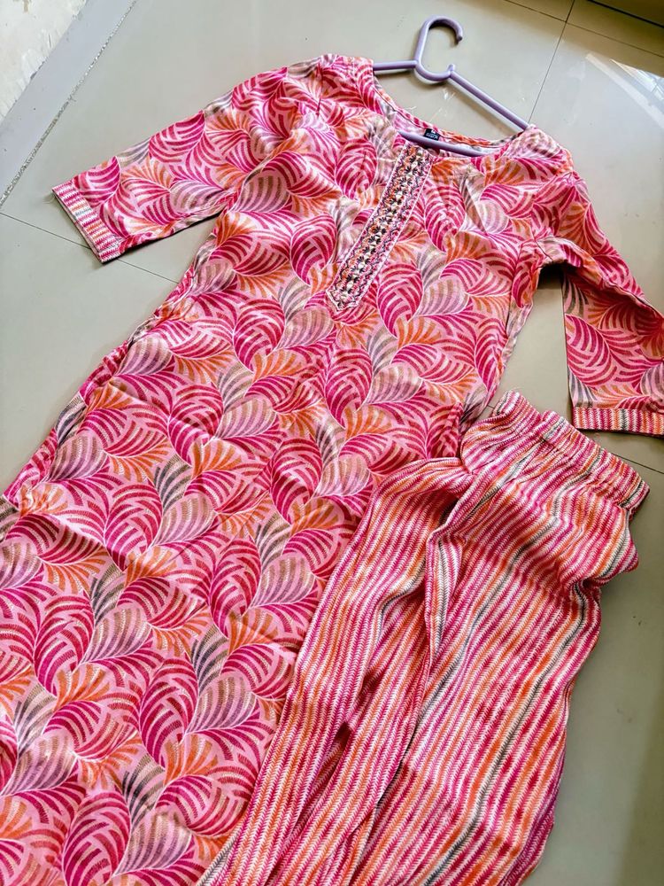 Pink Printed Kurta Set