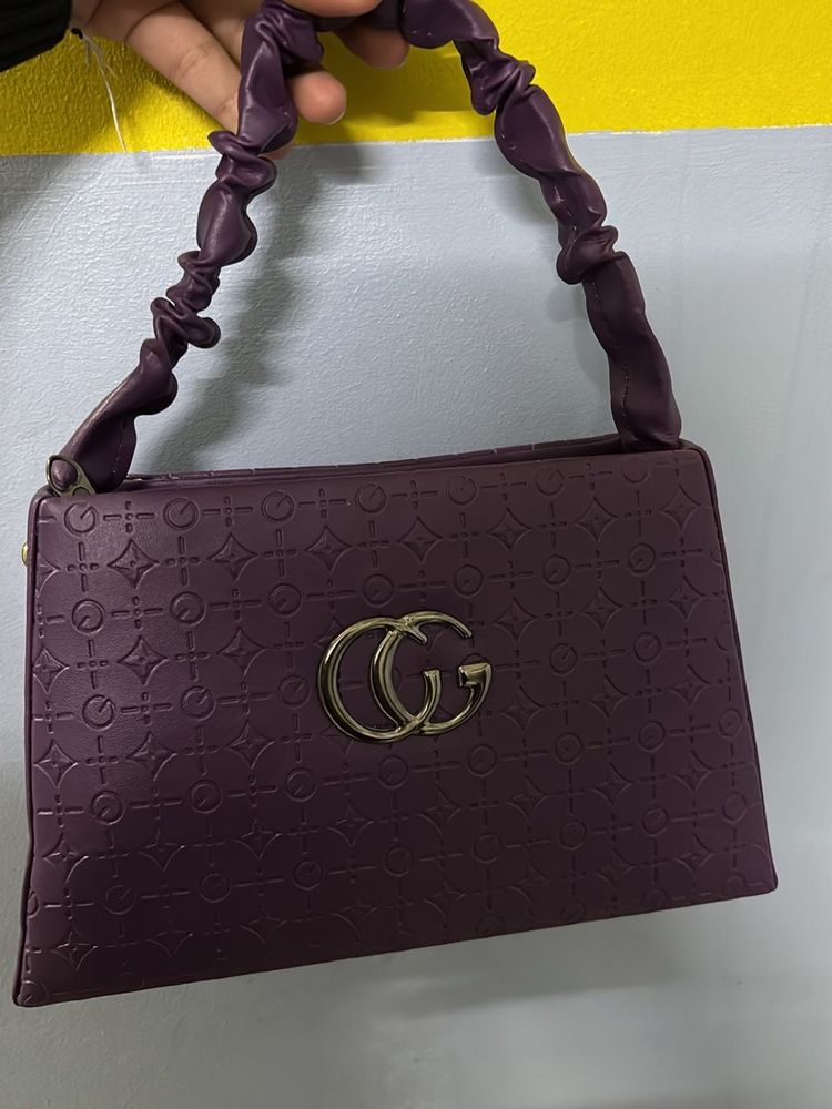 Purple Embossed Top Handle Bag