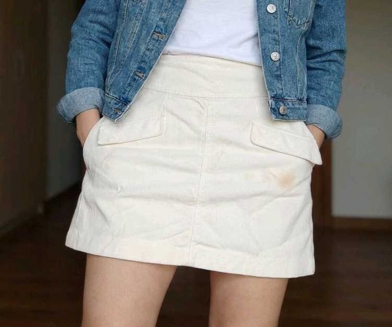 Cream Mini Skirt with Pockets