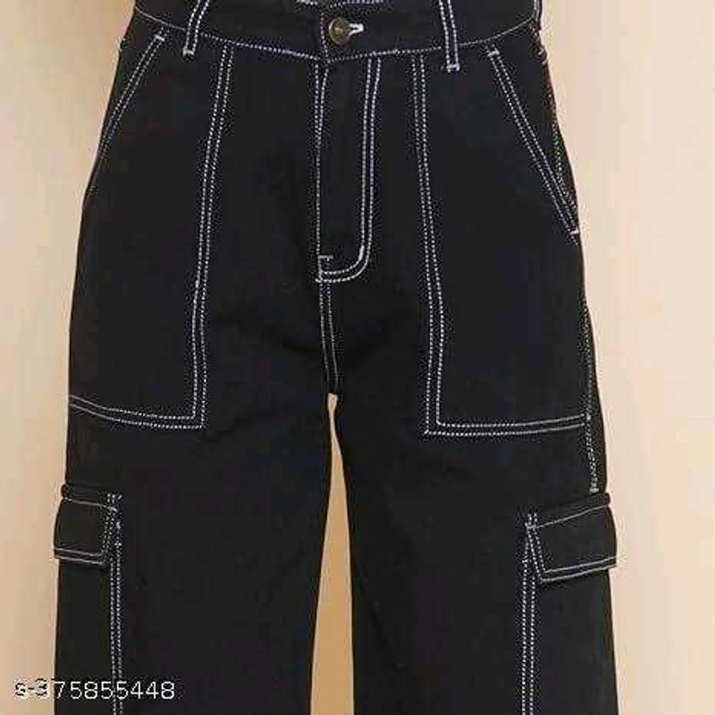 Black Contrast Stitch Cargo Pants