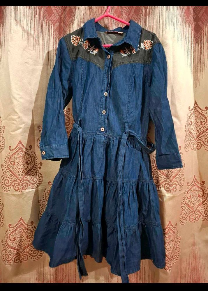 Denim Embroidered Dress
