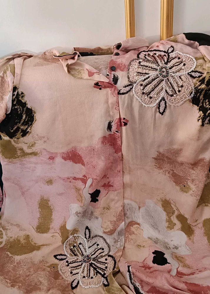 Peach Embroidered Coord Set