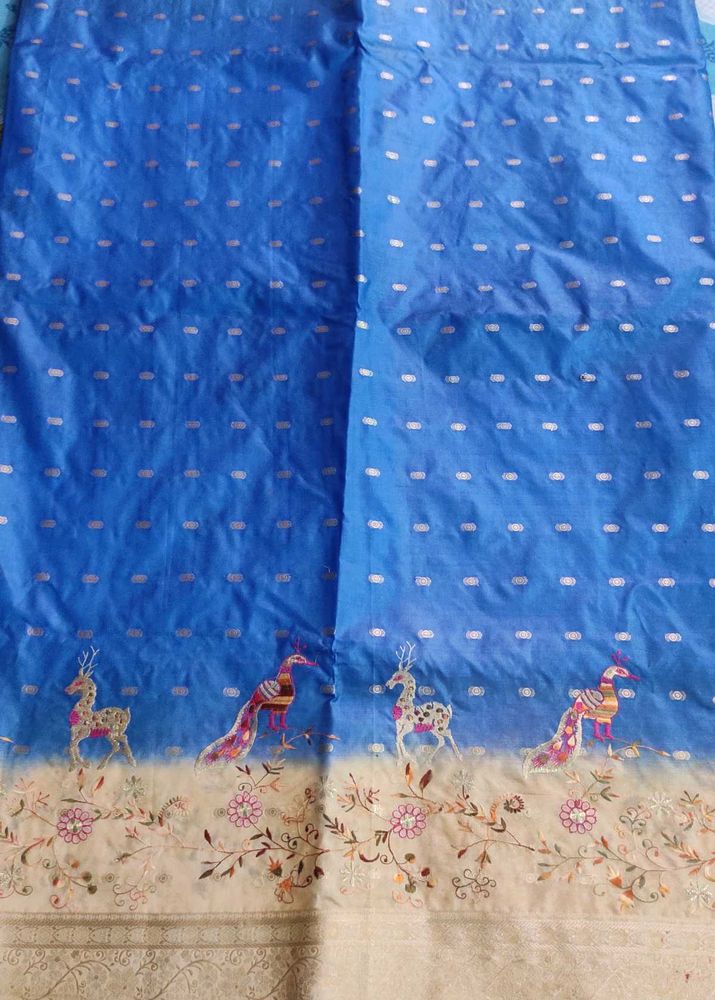 Blue Paper Silk Saree
