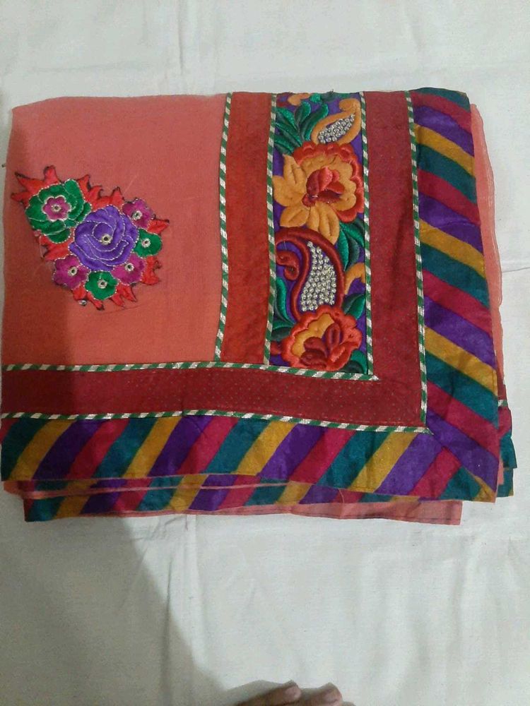 Coral Supernet Heavy Border Saree