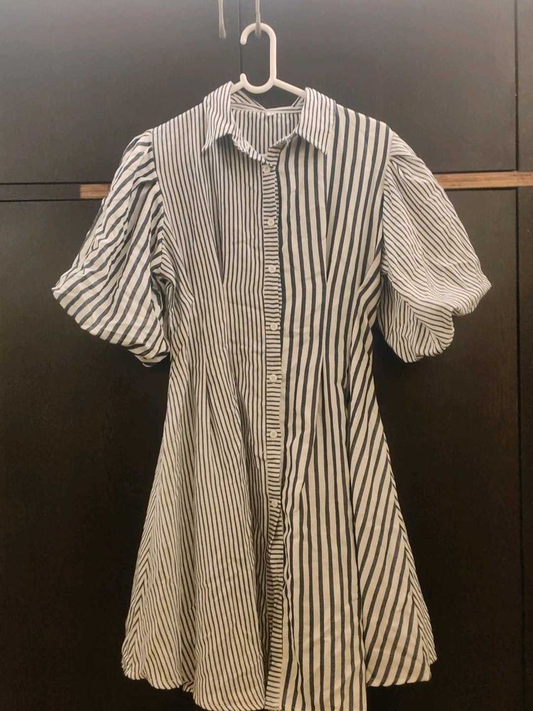 Korean Soft Striped Shirt Dress