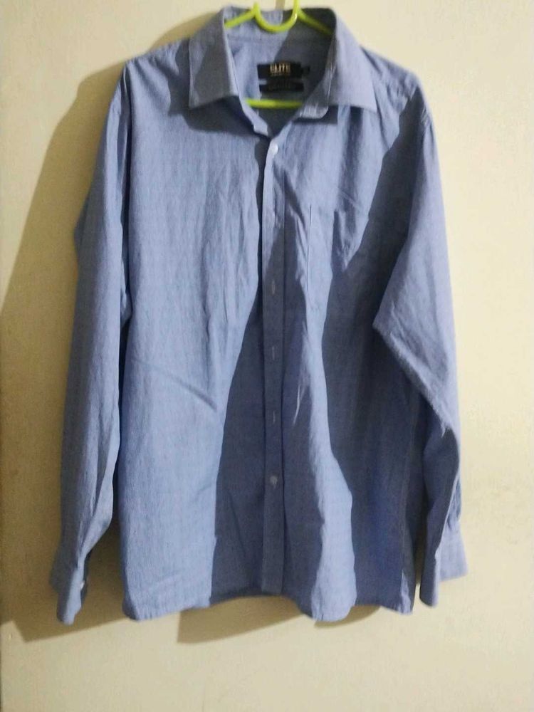 Blue Cotton Casual Shirt For Men