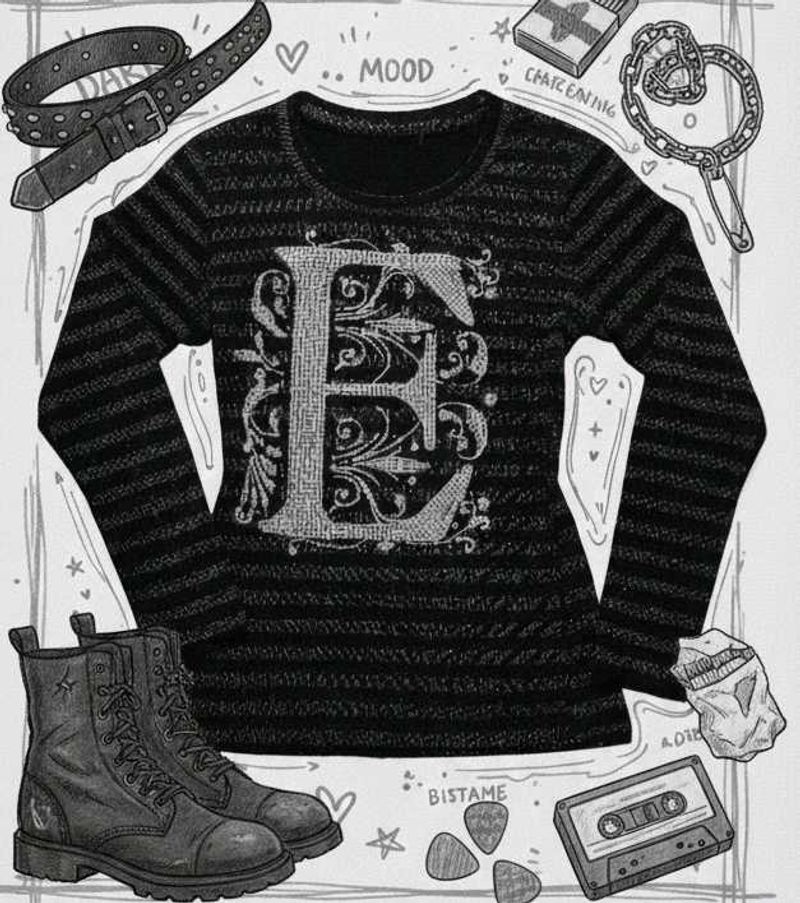 &#34;E&#34; letter  Aesthetic  Vintage Striped Top