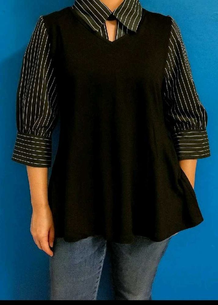 Striped Sleeve Knit Top