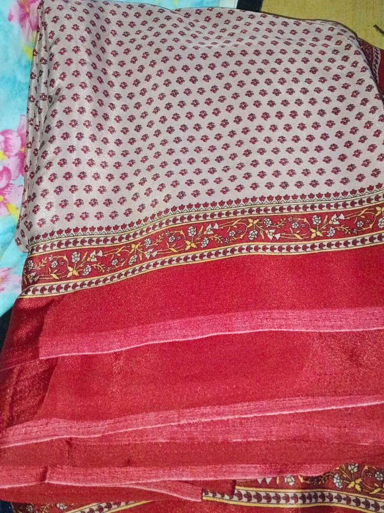 Red Floral Print Saree