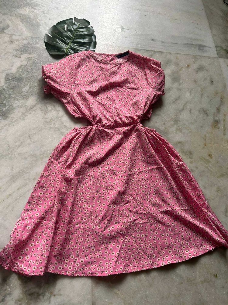 Pink Floral Cutout Dress
