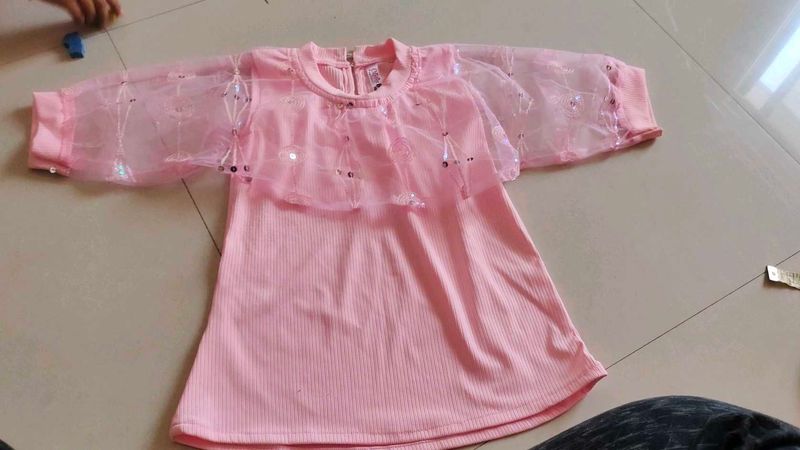 Pink Dress with Tulle Sleeves