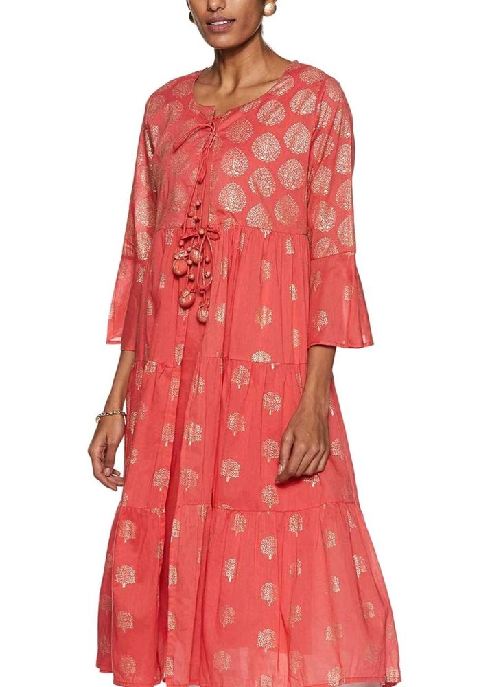 BIBA Elegant Coral Printed Tiered Kurta