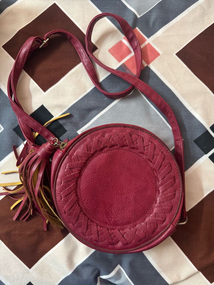 Red Round Bag With Tassels