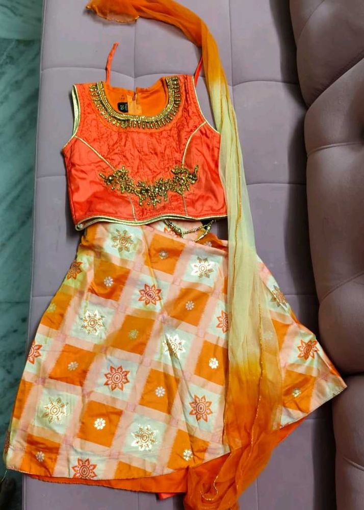 Orange Embroidered Lehenga Choli Set