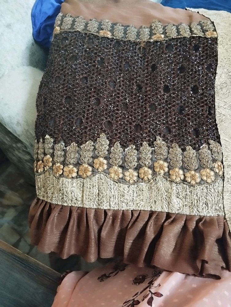 Brown &amp; Gold Embellished Fabric